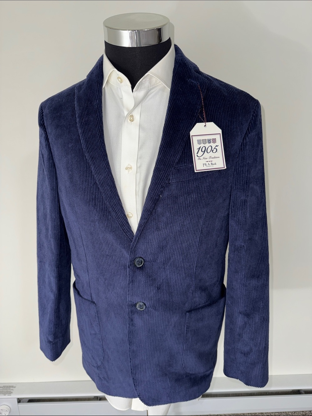 NEW Jos. A. Bank mens 40R blue tailored fit cotton corduroy blazer jacket NWT